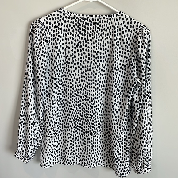 J. Crew Factory Long Sleeve Printed Blouse - White, Navy, Blue - Picture 5 of 6